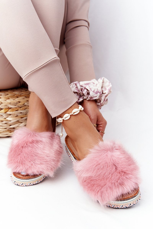 Platform Slippers With Eco Fur Pink Adventure