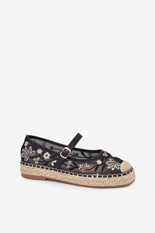Mesh Espadrilles With Embroidery On Platform Black Laxisa