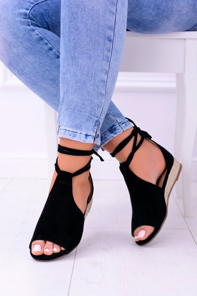Black Suede Sandals on Light Platform Espanoso