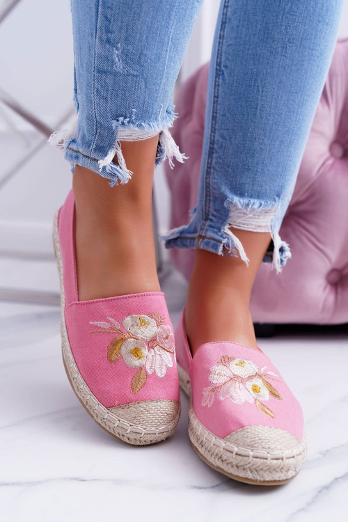 Fabric Pink Women's Slip On Espadrilles Wild Flowers