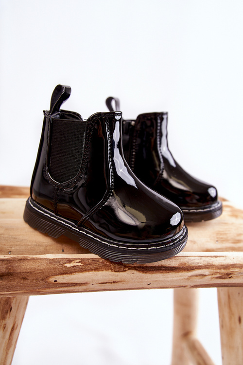 Children's Laquered Warm Boots Black Porky