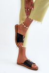 Women's flat sole sandals with eco leather decoration Black Makia