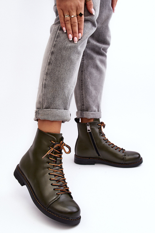 Leather Boots Shoes Women's Green Ethel