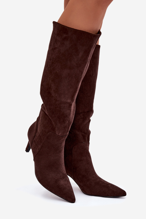 Women's High Heel Boots Warm with Eco Suede Chocolate Arelisse