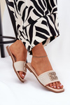 Elegant Women's Slippers With Decoration On Flat Heel Beige Lovehia