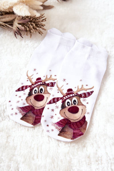 Feet Socks Reindeer In a Scarf White