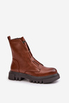 Warm ankle boots worker ladies with zipper eco leather brown Mailyra