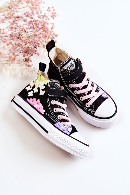 High-top Children's Fabric Sneakers Print Black Dorry