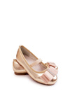 Leather Children's Ballerinas With A Decorative Bow Gold Claril