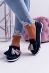 Women's Leather Suede Tassel Moccasins Navy Blue Batist