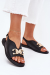Women's Flat Sandals With Golden Decoration Black Amelira