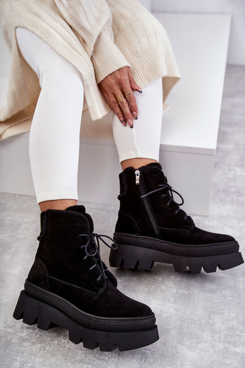Suede Warm Lace-up Boots Black Elisabeth