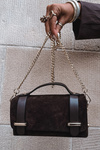 Leather suede bag with chain chocolate Nivra