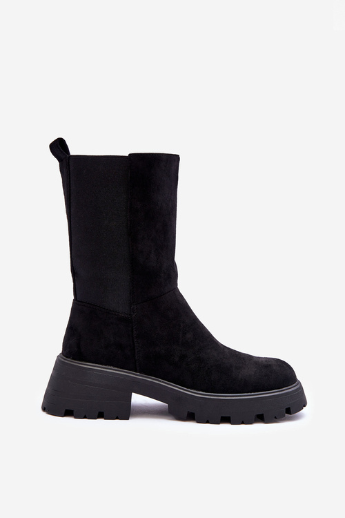 Women's Suede Boots Flat Heel Black Altandros