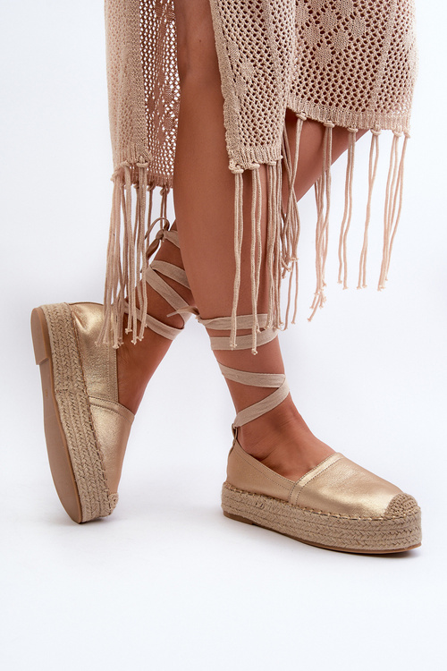 Women's Lace-Up Espadrilles on Platform with Woven Gold Tailesse