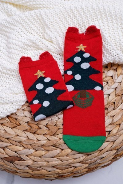 Women's Christmas Socks With Ears and a Christmas Tree