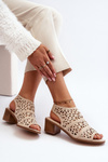 Beige Openwork Sandals with Heels Serapina