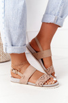 Suede Sandals With Cubic Zirconia Beige Cora