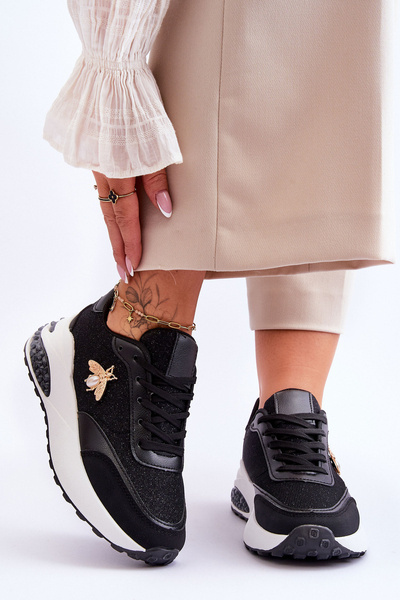 Buty Sportowe Błyszczące Ozdoba Czarne Seneca