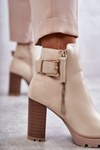 Leather Boots On High Heels With A Decorative Zipper Beige Rosita