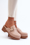 Women's Beige Slippers Clogs with Buckle Seprilla