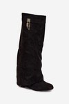 Women's Platform Boots with Strap and Silver Detail Black Korivelle