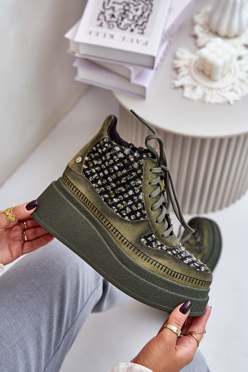 Leather Ankle Boots On Platform And Wedge Maciejka 06759-09 Green