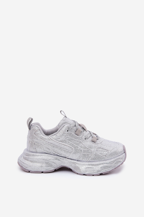 Women's Sneakers Decorated with Rhinestones Silver Porrot