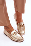 Classic Leather Loafers With Decoration Laura Messi 2459 Gold