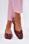 Embellished Ballet Flats On Flat Heel Burgundy Nilarisela