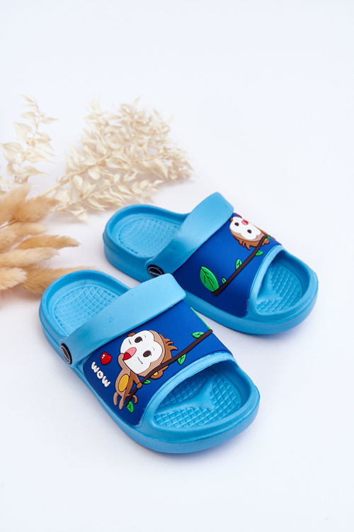 Light Children's Slides Sandals With Animal Motif Blue Rico