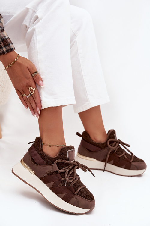 Damskie Sneakersy Ocieplane Na Platformie Brązowe Juvira