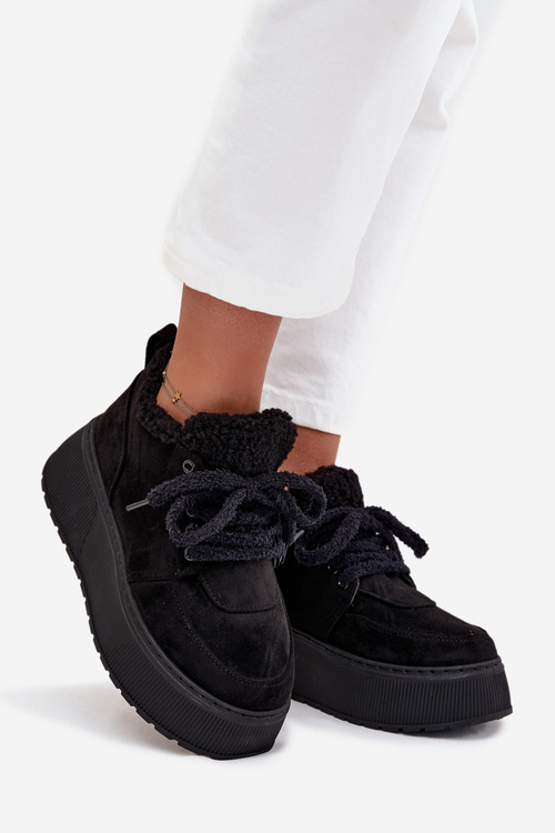 Women's Snow Boots On Platform With Sheepskin Lining Sheep Type Black Luma