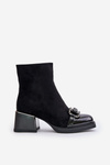 Botki Eleganckie Damskie Obcas Ozdoba MR880-127 Czarne