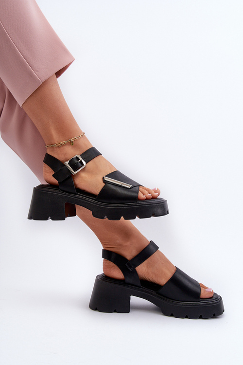 Sandały Na Platformie I Obcasie Eko Skórzane Czarne Vinceza 36257