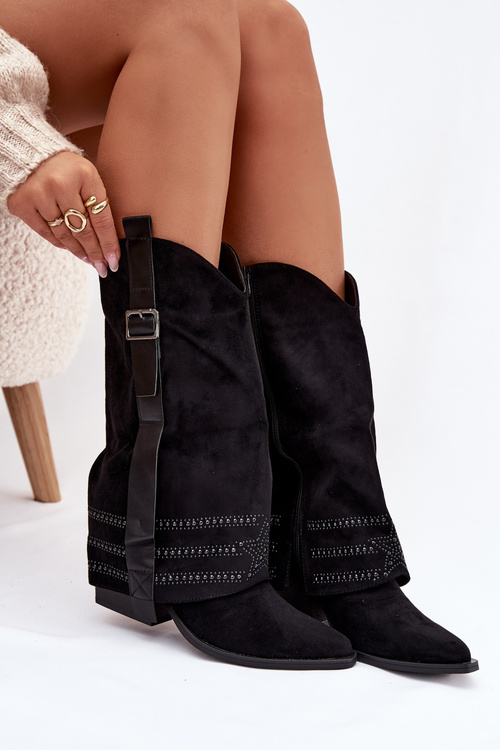 Women's Cowboy Boots With Embellishment And Buckle Black Camilora