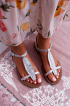 Women's Flat Leather Sandals Silver Nicole 2383