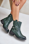 Zazoo 60480 Leather Ankle Boots With Low Heel Insulated Dark Green