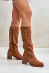 Ladies Knee High Heeled Boots Camel Erisorae