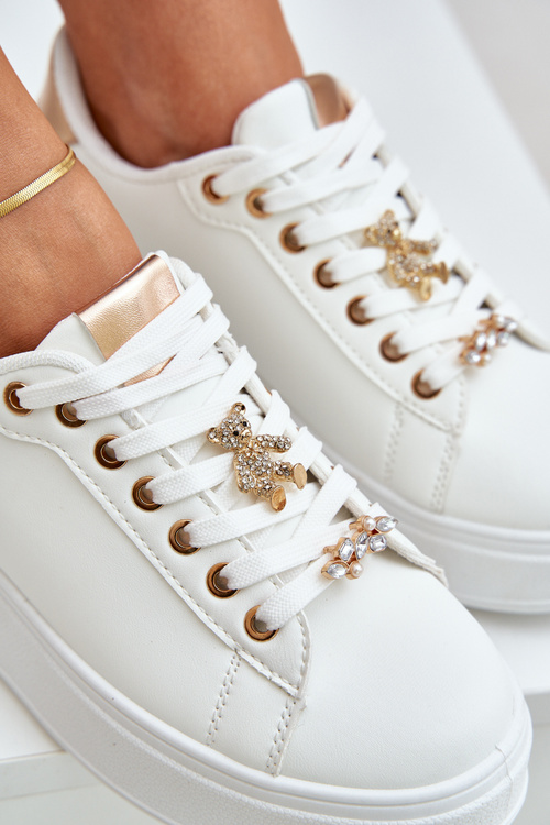 Eco Leather Sneakers With Embellishments White-Gold Enalirae