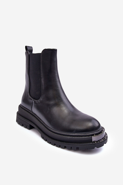 Women's Flat Heel and Platform Ankle Boots Black Linestta 
