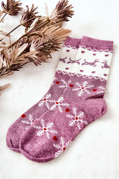 Socks Christmas pattern Dark Pink and white