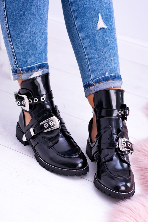 Lu Boo Black Rock Girl Cutout Boots