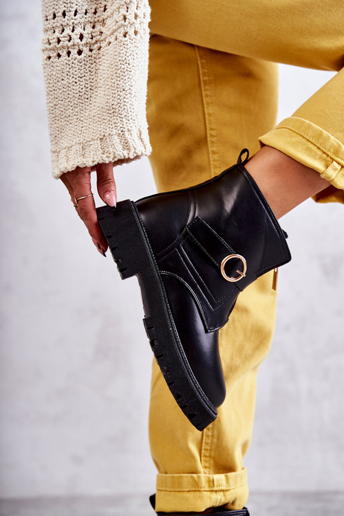 Leather Warm Boots With Zipper Black Verina