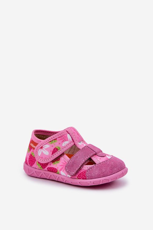 Children's slippers Milami with Velcro in strawberries pink Reathiana