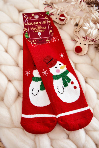 Children's Thermoactive Christmas Socks snowman Red