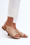 Women's sandals with gold decoration eco suede S.Barski KV27-059 Beige