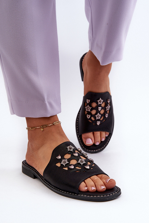 Shiny Women's Sandals With Decorations S.Barski KV27-063 Black