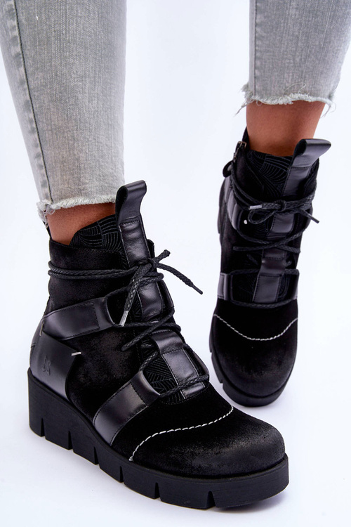 Botki Damskie Skóra Koturn Maciejka 06185-01 Czarne 