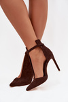 Women's ankle boots on high heel from eco suede chocolate Amalundi